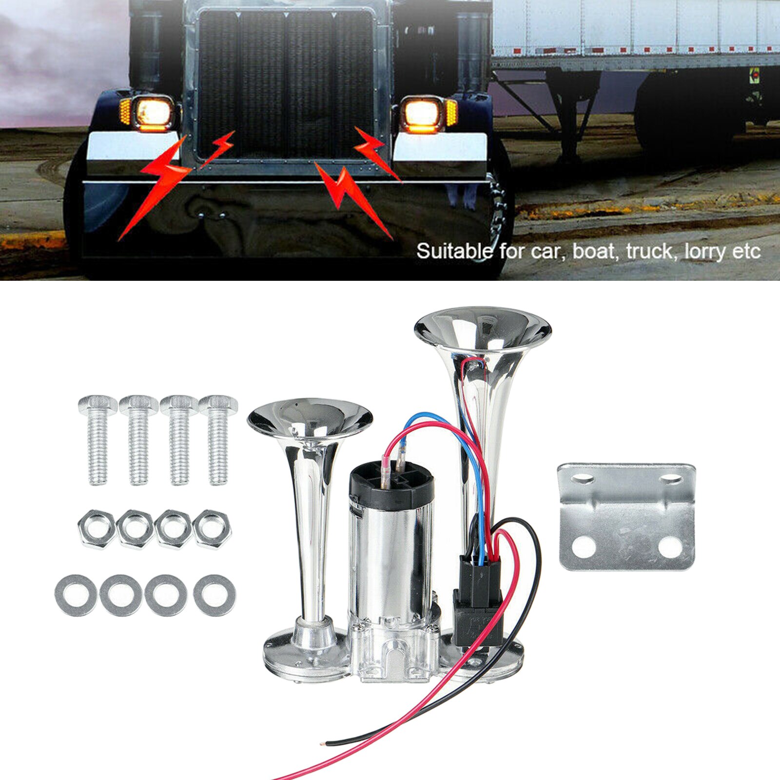 Klaxon à Air double trompette, 600db, 12V, Kit pour voiture, SUV, RV, Train, haut-parleur pour moto