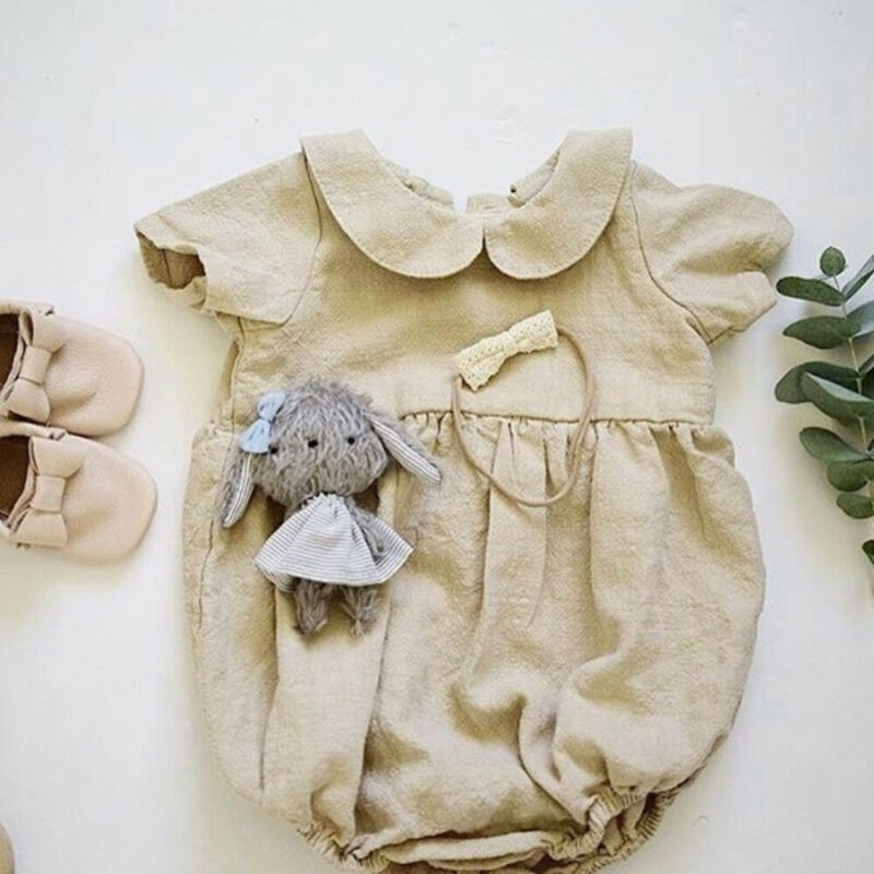 Baby Zomer Kleding Schattige Baby Baby Meisjes Jongens Effen Bodysuits Peter Pan Kraag Jumpsuits Outfits Kleding Casual Playsuit