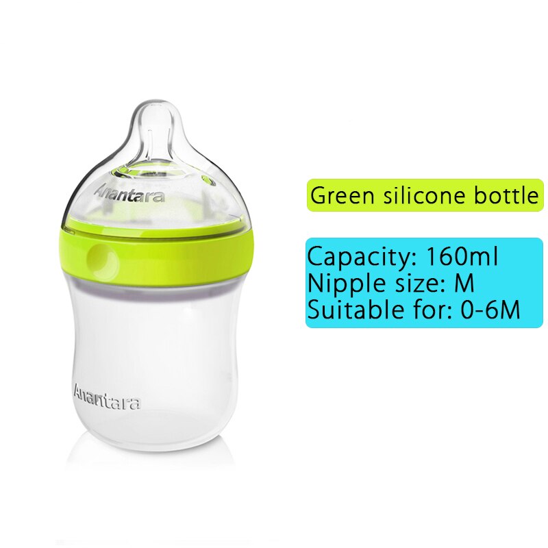 160ml/240ml voedingsbekers silicagel fles brede mond valbestendig anti-winderig pasgeboren baby schattige watermelk flessen: Groen 160ml