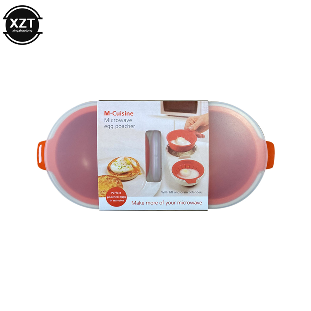 Microwave Eggs Poacher Round Draining Double Cup Egg Boiler Food Grade Kitchen Tableware Steam Egg Bowl Egg Cooker Cooking Tools: green