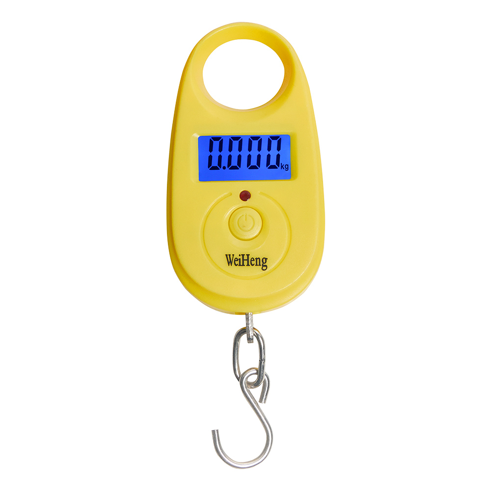 Mini báscula de gancho Digital de 25kg y 5g, báscula colgante electrónica portátil, báscula de bolsillo de pesca para equipaje de precisión con retroiluminación: YELLOW