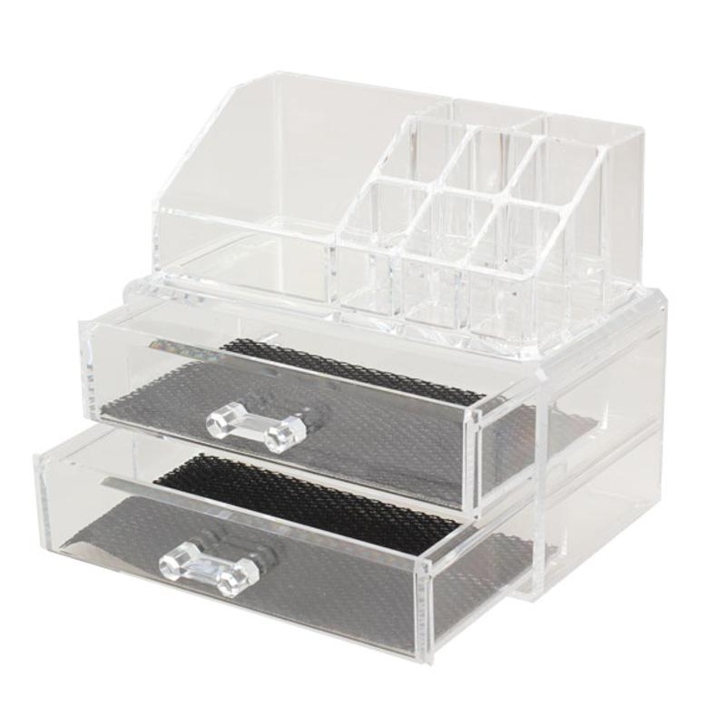 Caja de almacenamiento de organizador de maquillaje transparente portátil, organizador de exhibición de maquillaje acrílico, caja de cajones para estuche de almacenamiento de maquillaje