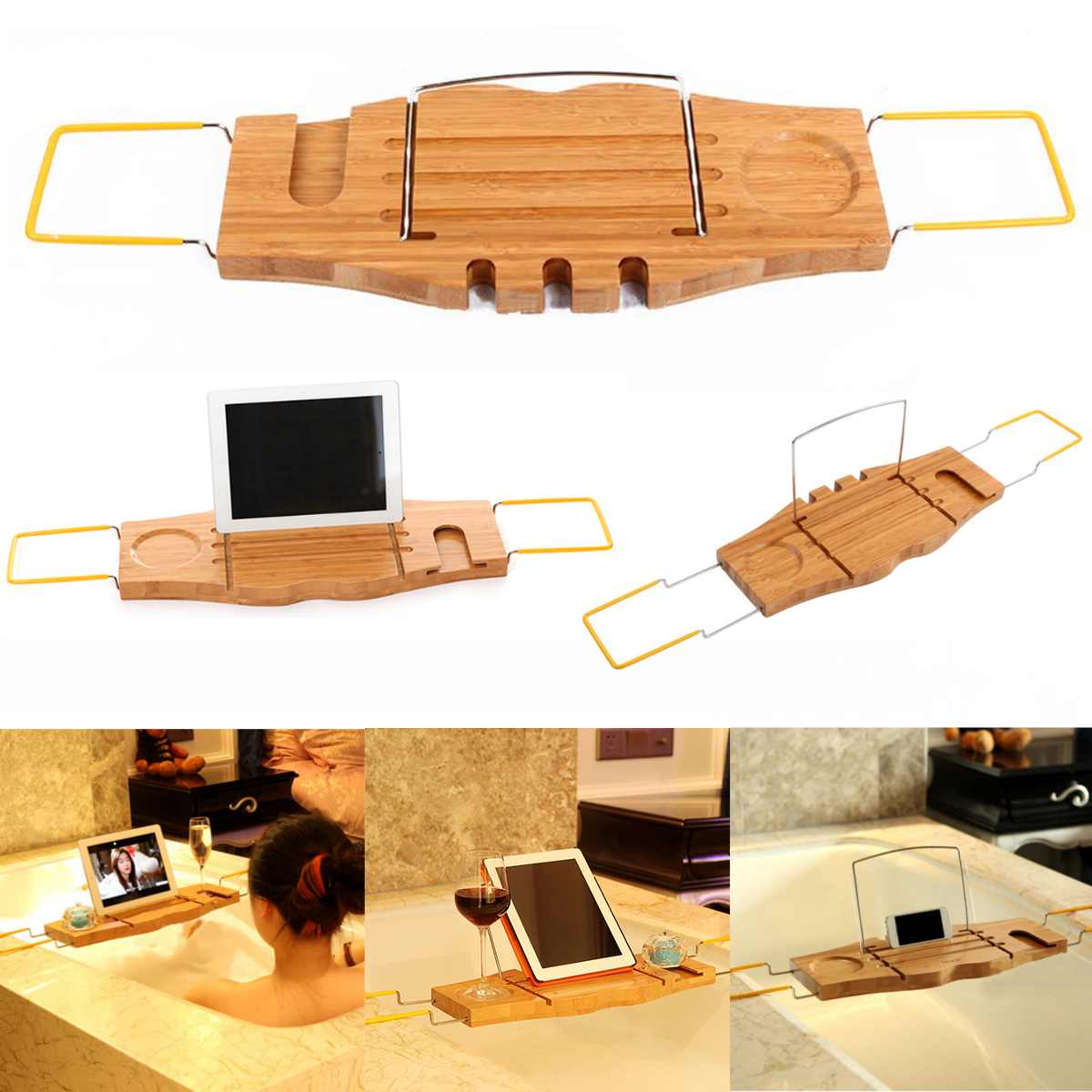 Luxe badkamer bamboe bad badkuip plank brug bad caddy lade rek intrekbare wijnglas boekenhouder badkuip rek ondersteuning