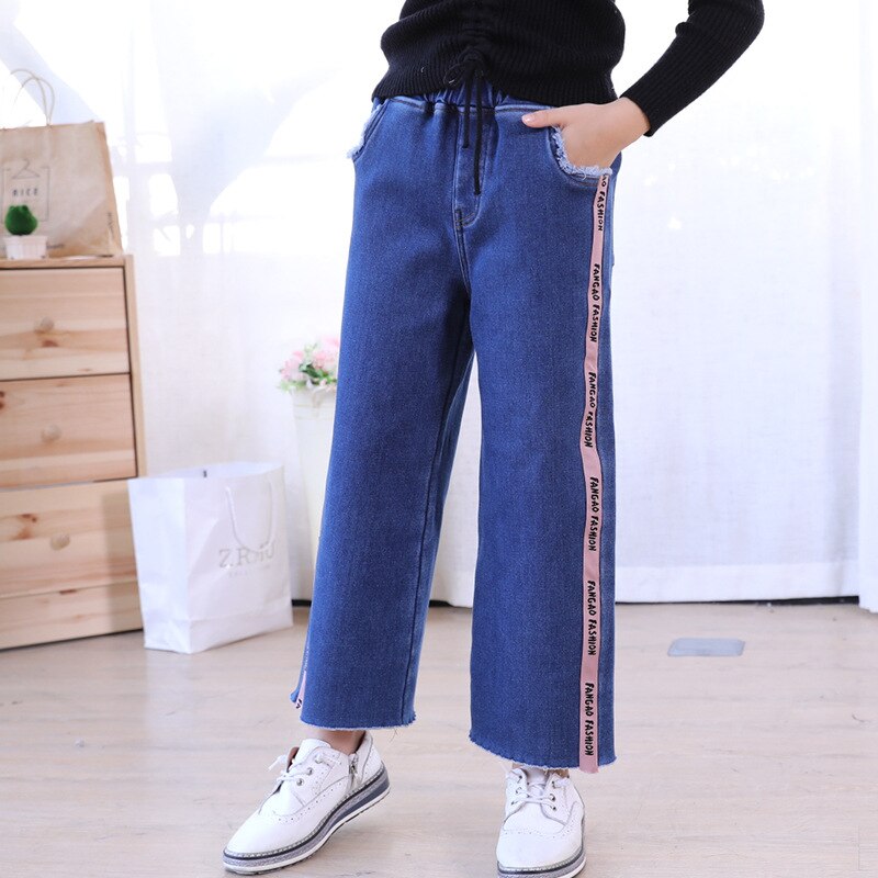 Korea pige tøj jeans vinterbukser teen plus fløjl varme bunde bukser varm fleece gammel pige denim bukser børn vinter outfit