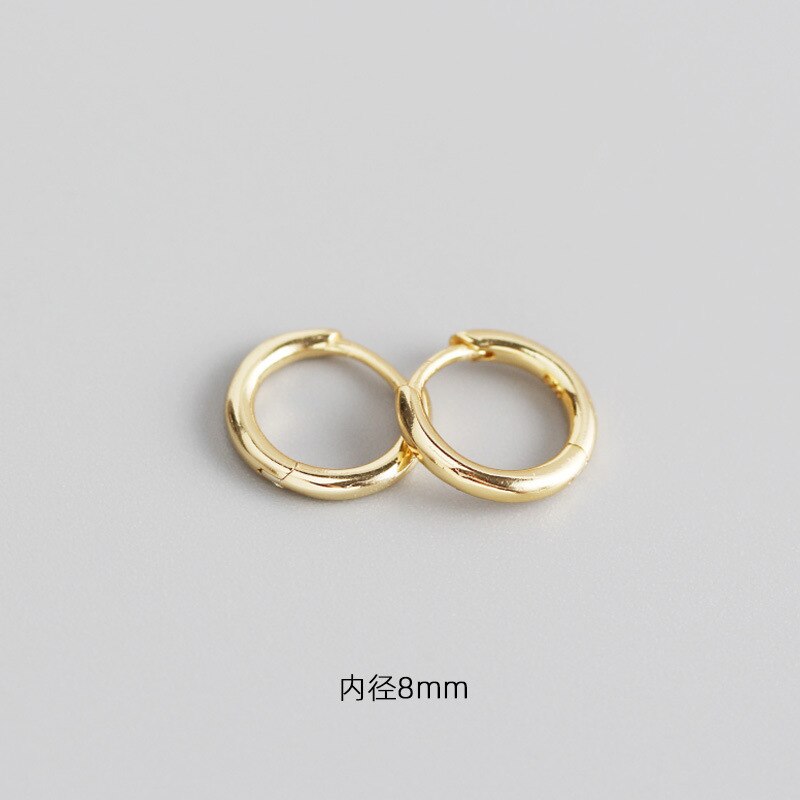 925 Sterling Zilveren Oorbel Mode Zirkoon Kruis Oor Ring Ronde Oor Bot Nagel Oor Gesp Eenvoudige Wilde Trend Jongen Meisje oor Sieraden: 1 pair gold 8mm