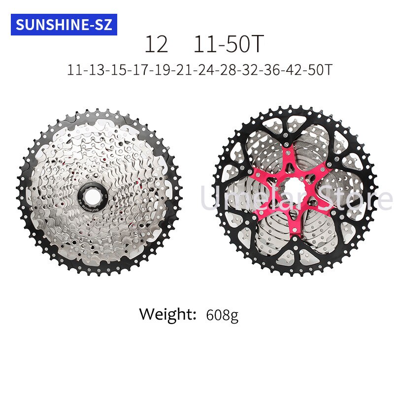 Sunshine 12 Speed 11-50T Mtb Cassette 12V Vrijloop Tandwiel Voor Sram Gx Eagle Sx/Nx/XX1 Shimano Deore M6100/M7100/M8100/Xtr
