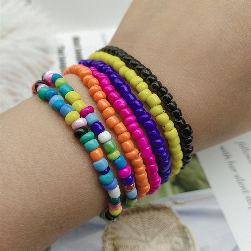 Kleurrijke Rijst Kralen Armband Set Zomer Strand Vriendschap Armbanden Handgemaakte Boho Sieraden Cadeau Voor Vriend Armband