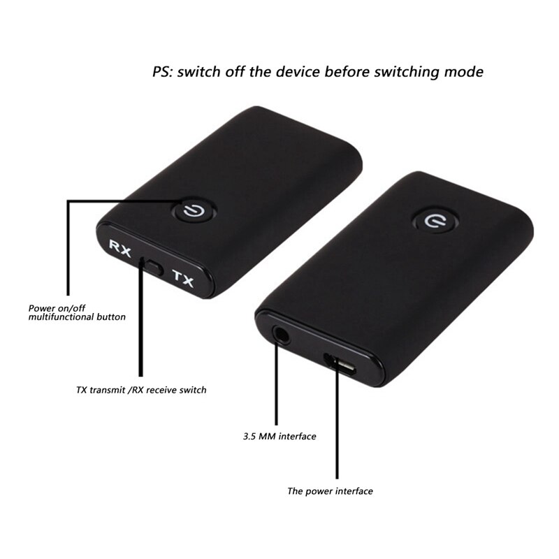 Bluetooth 5.0 sender-empfänger mit 3.5mm aux-stereoausgängen, 2-- in- -1 -funkadapter, geeignet für tv/pc/heimkinoanlage