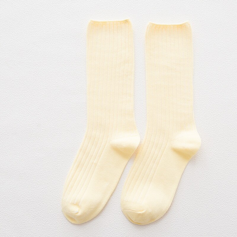 1 par/lote outono/inverno meias femininas padrão cor sólida respirável algodão meias desodorante para atividades ao ar livre: Light Yellow