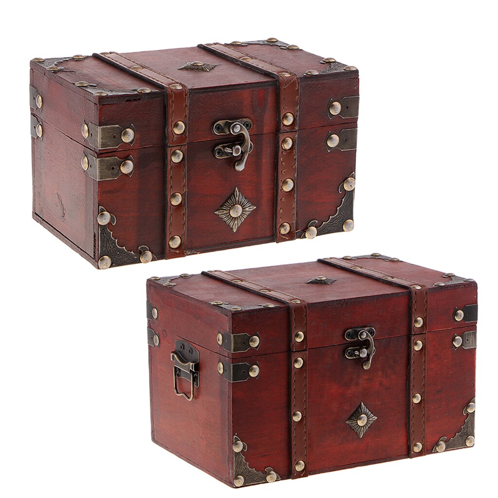 Wooden Treasure Box Chest for Jewelry, Wooden Pirate Treasure Chest Box, Decorative Medieval Chest