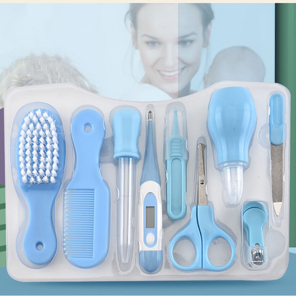 Baby Care Plastic Doos 9 Stuks Set Baby Nagelknipper Nagelknipper Kam Borstel Nagelknipper Set: blue