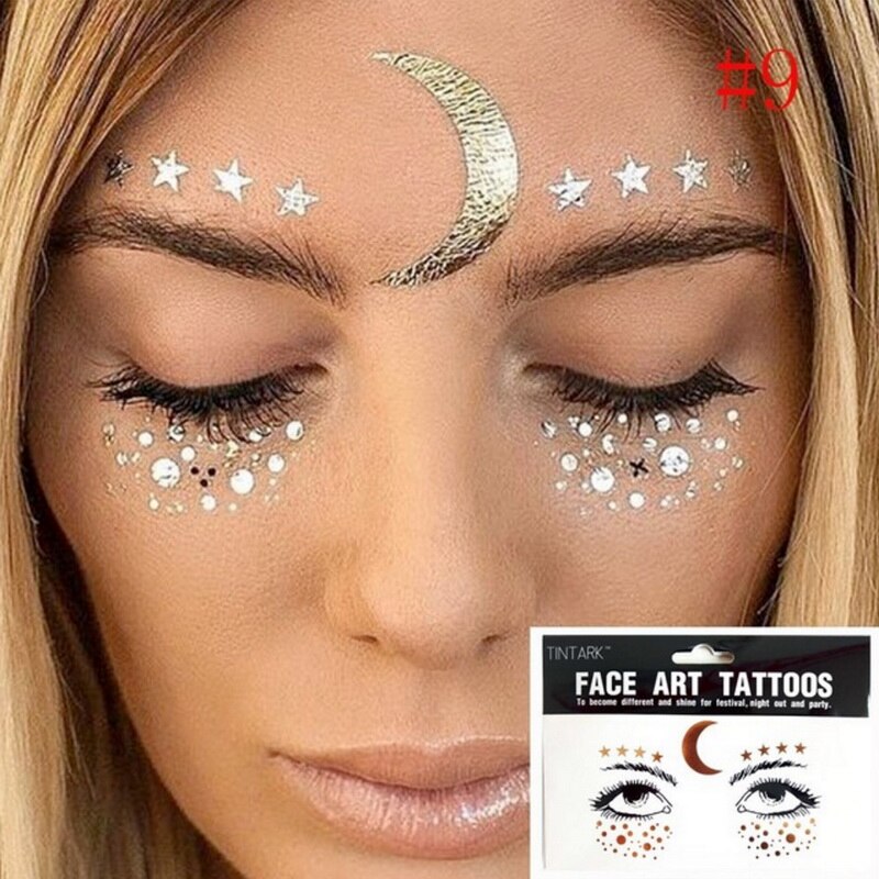 1pack Gold Face Tattoo Flash tattoo Waterproof Blocked Freckles Make Up Body Art Stickers eye decals Bride tribe party