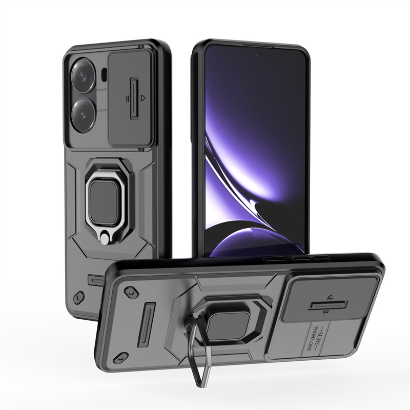 For Xiaomi Poco X7 Pro 5G Case Slide Lens Armor Phone Case for Poko Poxo Pocco Little X 7 Pro X7Pro Magnetic Ring Holder Cover: Black