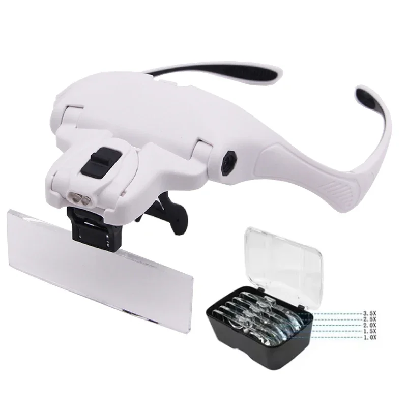 Head-Mounted Magnifier With LED Light 1x-3.5x Lenses For Soldering Jewelry Craft Watch Repair & Microscope-Level Inspection: black