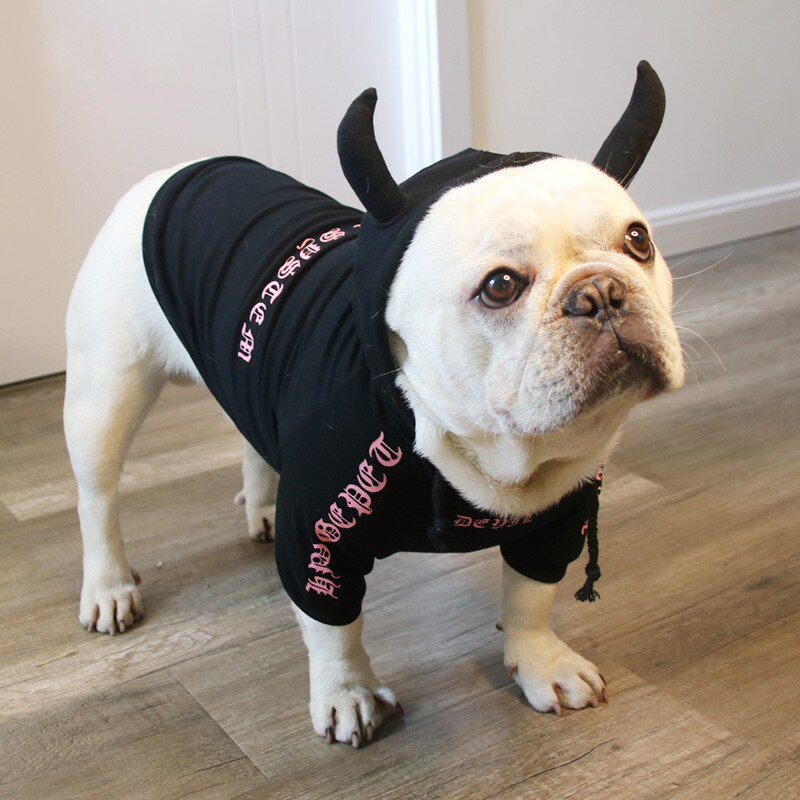Halloween hundkläder rolig söt fleece enhörning huvtröjor kappa för liten hund fransk bulldog valp kostymer outfit husdjursprodukt: Svart / Xl