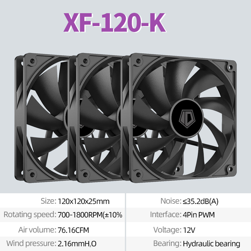 ID-COOLING XF-120-K Eenvoud Efficiëntie PC Gamer Computer Case Fan 12V 4Pin PWM Snelheid aanpassen Serialiserbare koeling Ventilador: Deep Blue