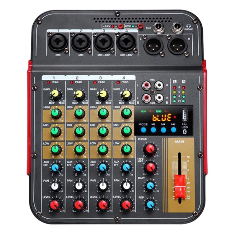 Digital 4-Channel Audio Mixer Console Mixing Console Built-in 48V Phantom Power with BT Function-US Plug: Default Title