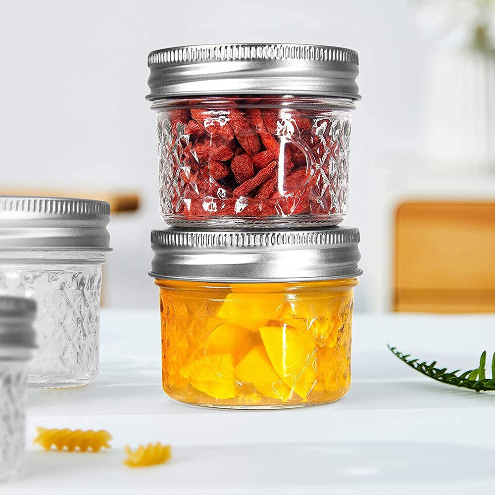 Small Mason Jars with Lids and Bands, 100ml Mini Canning Jars with Crystal Glass for Food Storage like Jelly, Spice, Yogurt, Jam