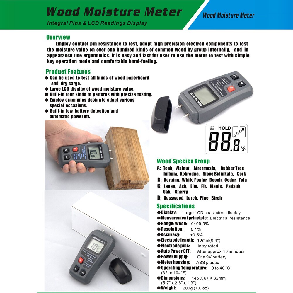 Digital Wood Moisture Meter Damp Meter LCD Moisture Detector Wood Humidity Caravan Tester Tool For Timber Plaster