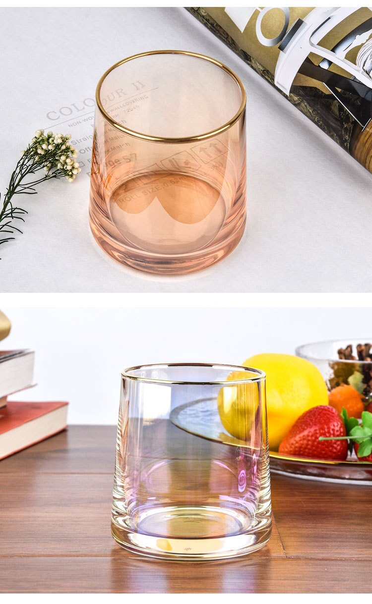 Blyfritt glass whiskyglass varmebestandig husholdning fargerik gullkant glass kopp spiritus vinredskaper