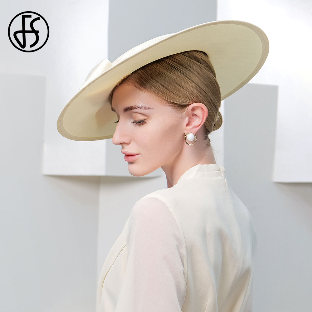 Tocados de ala ancha para iglesia, sombreros para mujer, lazo grande, gorra Formal de Kentucky, sombrero de fieltro plano para de té nupcial y boda