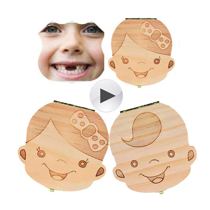 Tand Doos Portugue/Spaans/Engels/Nederlands/Frans/Russisch/Italiaans Hout Tand Doos Organizer Save melk Tanden Hout Opslag Tanden