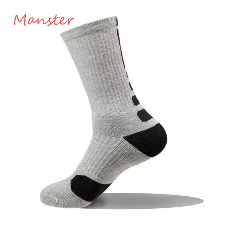 Men Socks Autumn Winter Male Thermal Compression In Tube Cotton Socks Kobe James Curry Durant Socks Casual Thick Sock: Long Gray Black