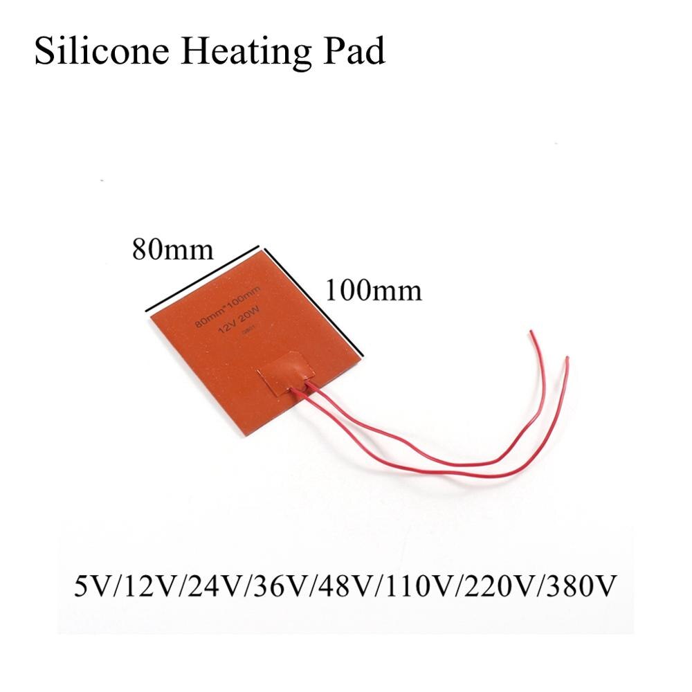 100 Mm X 80 Mm 12V 24V 220V Siliconen Verwarming Pad Elektrische Silicone Rubber Warmte Mat Verwarmd bed Plaat Flexibele Waterdichte 3D Printer