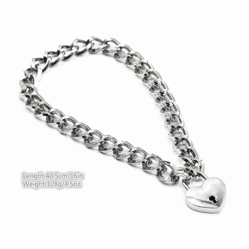 Silver Color Metal Collars Neck Pet Play Heart-Shape Padlock Metal Necklace For Dog