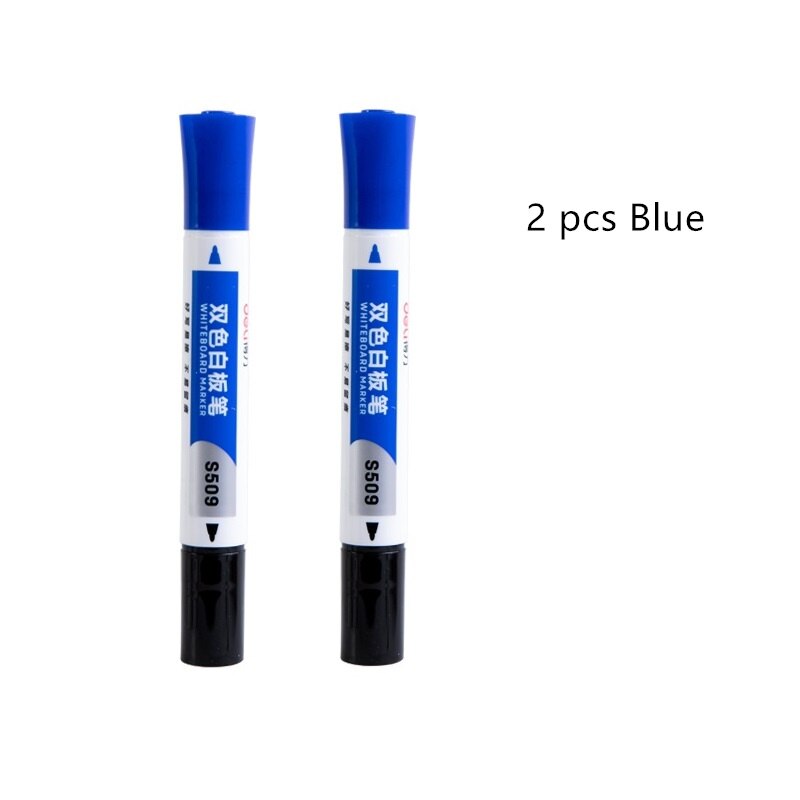 2pcs Dual-side Erasable Whiteboard Marker Pen Blue Red Black Ink Durable Pens Stationery Office Tools School Teach Supply H6702: blue