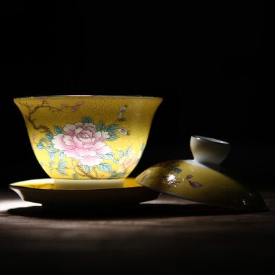 ! 1 stk wizamony kinesisk jingdezhen 110ml tekop traditionel blomst gaiwan tekande tekop teaset: Grøn