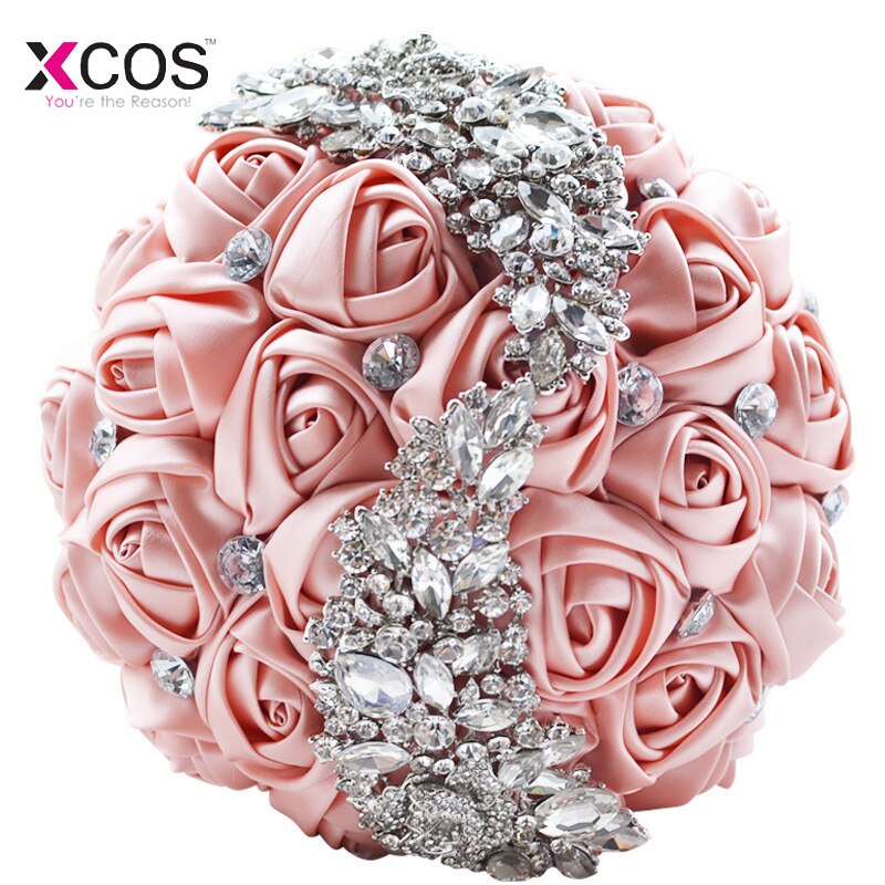 Rose Goud Rose Bruiloft Bloemen Bruidsboeketten Sparkly Luxe Diamond Crystal Voor Bruid Ramos De Novia