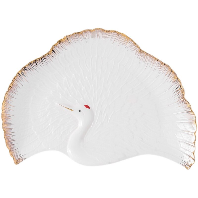 Ceramic Irregular Golden Crane Plate High-end Western Restaurant Steak Plate Sushi Sashimi Ceremony Tableware Kitchen Tableware