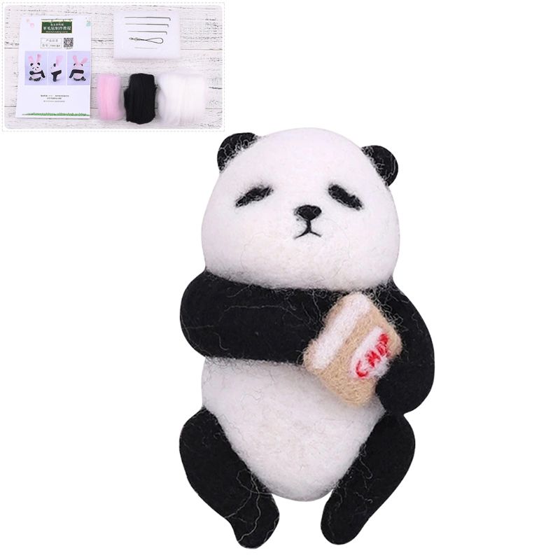 Cute Panda Wool Felt Craft DIY Unfinished Poked Set Handcraft Kit Needle Material Bag Pack Handmade