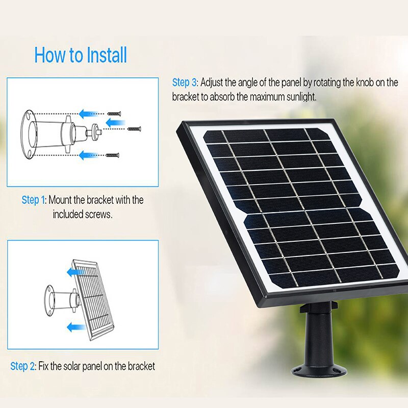 15W Solar Powered Panel USB Charging Cable Solar Panel Charger Rechargeable Battery Powered for Outdoor Security Camera Monitor