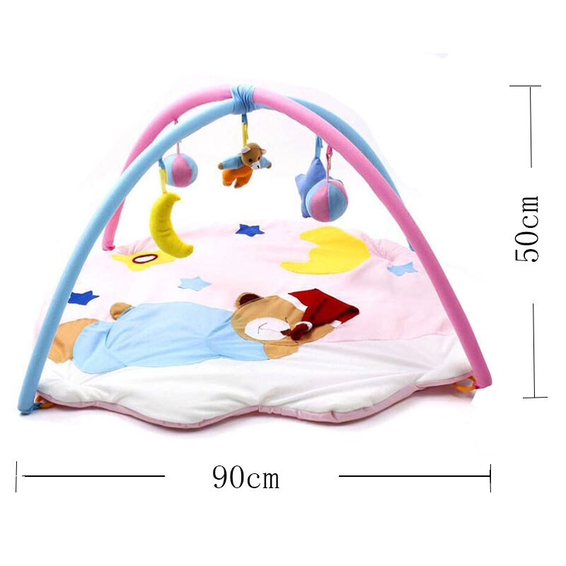 Cartoon Baby ​Activity Gym 0-12M Play Mat Gym Fitness Rack Kids Rug Animals Pad Toys Crawling Cotton Carpet Game with Rattles: pink bear