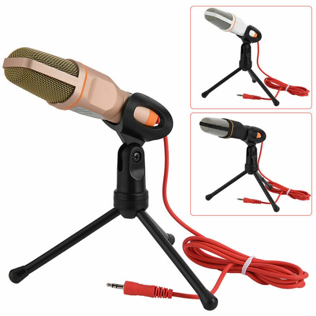 SF-666 Handheld Microphone 3.5mm Jack Wired Sound Stereo Mic With Stand Tripod For Desktop PC