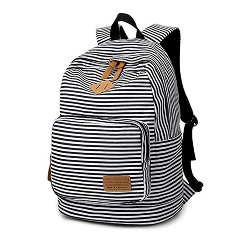 Zaino scuola Fengdong per ragazze borsa a libro a righe blu e bianca zaino da viaggio moda femminile zaino in tela cartella per ragazza