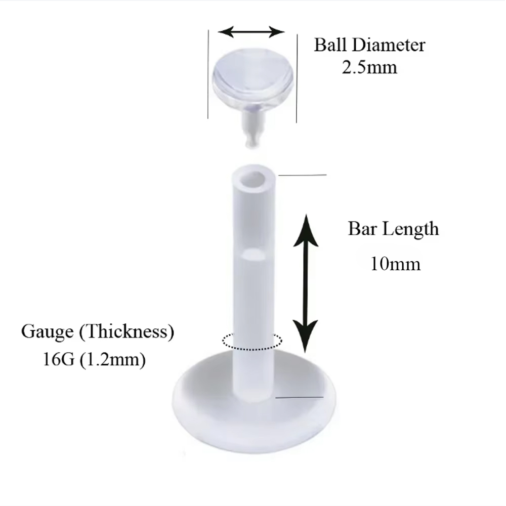 Anneau Labret en acrylique Transparent, 14g et 16g, retenue de lèvre Monroe, barre enfichable, clou Bioflex, Piercing d'oreille et de corps, 10/20 pièces: WHITE / Plaqué Rhodium