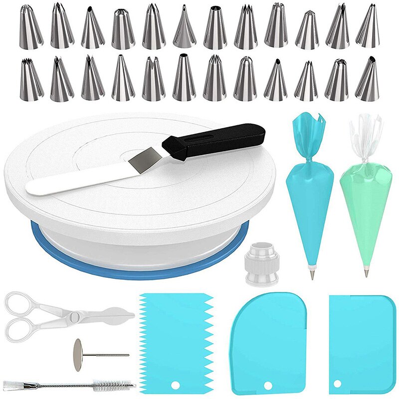 54pcs Cake Decorating Tools Baking Confectionery Kit 24PCS Piping Icing Tips Nozzles Cake Turntable Cake Spatula Fondant Tool: Default Title