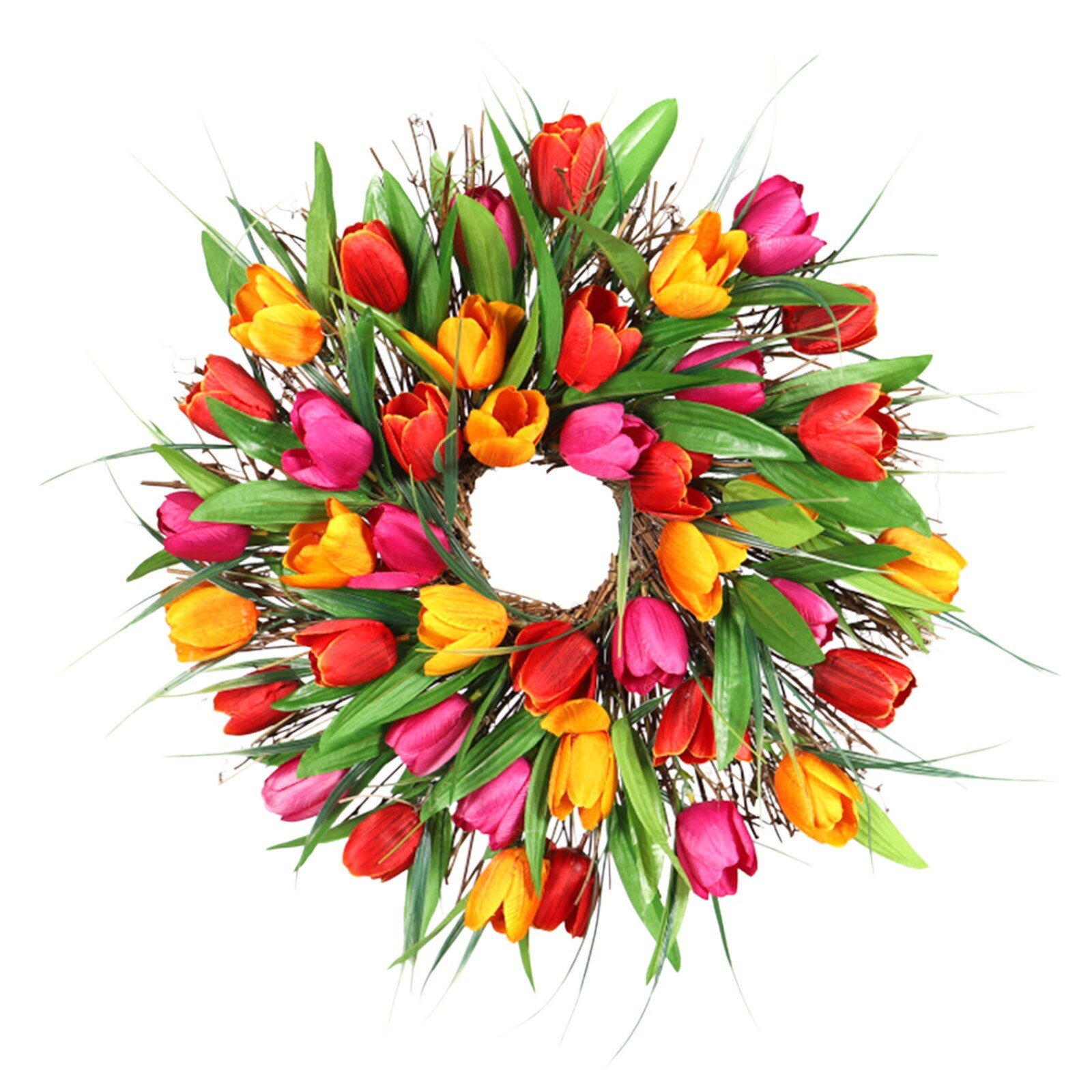 European style Artificial Tulip Garland Home Door Wall Decoration Hanging Garland Rattan Circle Festival Party Ornament #Y
