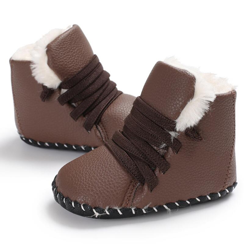 Kids Laarzen Kinderen Rubber Laarzen Winter Kinderen Dikker Pluche Snowboots Kind Warm Pu Lederen Korte Baby Baby Wit schoen: Bruin / 11(Insole 11.0cm)