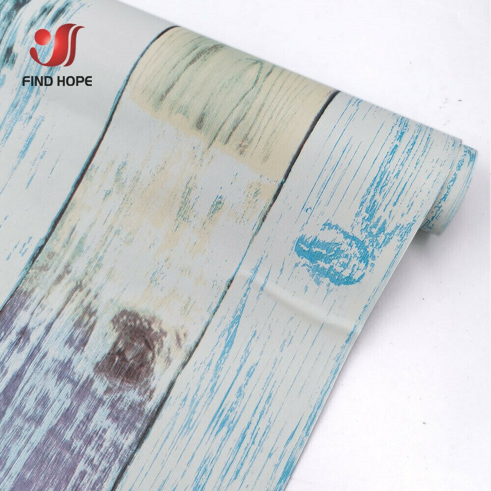 Home Decor 3D Pvc Houtnerf Muurstickers Contact Papier Behang Rustieke Effect Zelfklevende Meubels Keuken Sticker Kamer: Blue wood grain
