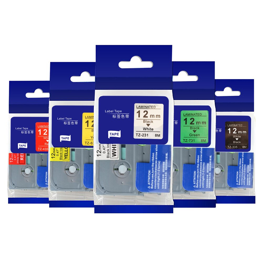 Saya – ruban d'étiquettes p-touch, pour marquage Standard Brother 12mm x 8m, 5 pièces