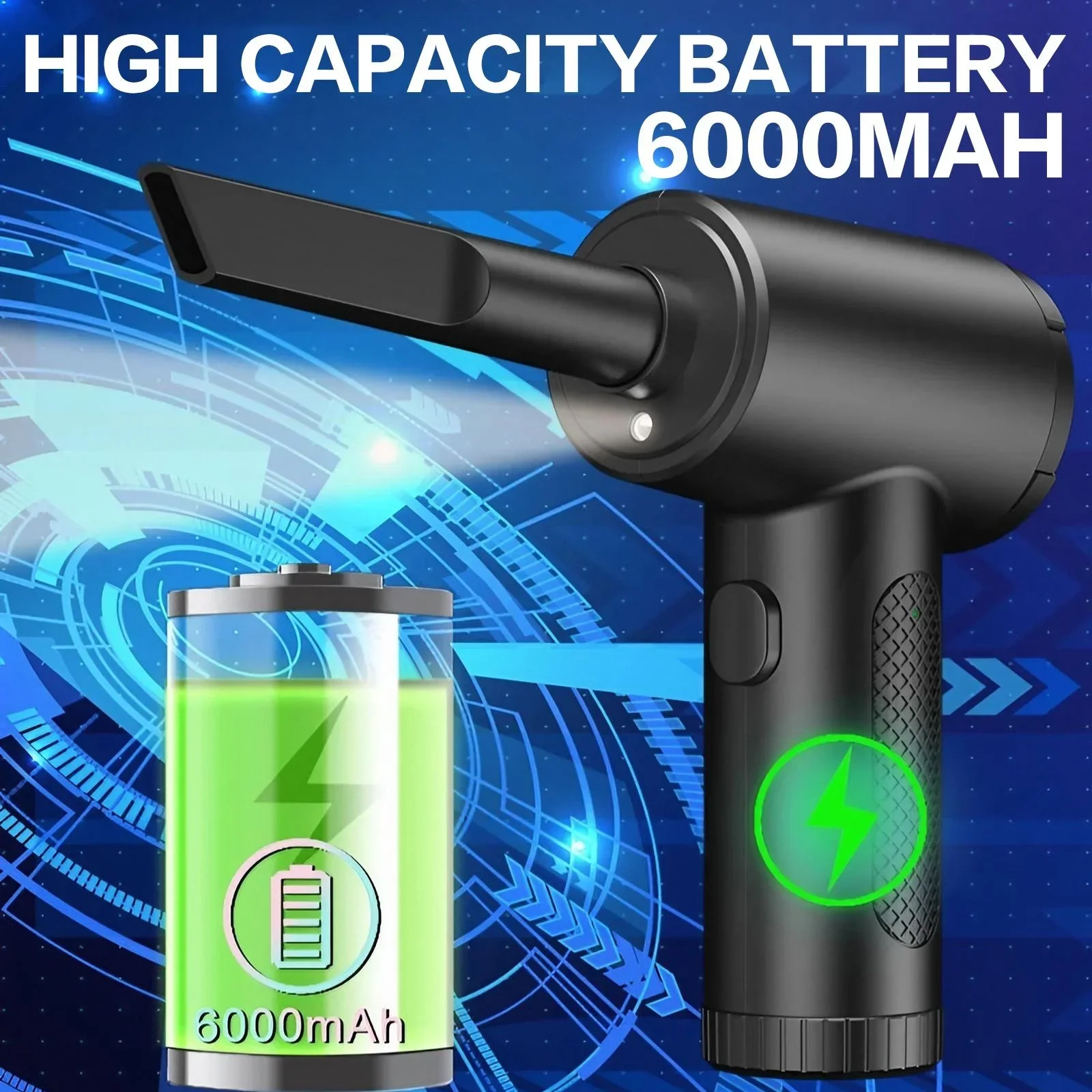 STONEGO 6000 mAh oplaadbare elektrische luchtstofdoek, 3 snelheden tot 51000 RPM, draagbare luchtblazer met LED-licht voor stofreiniging
