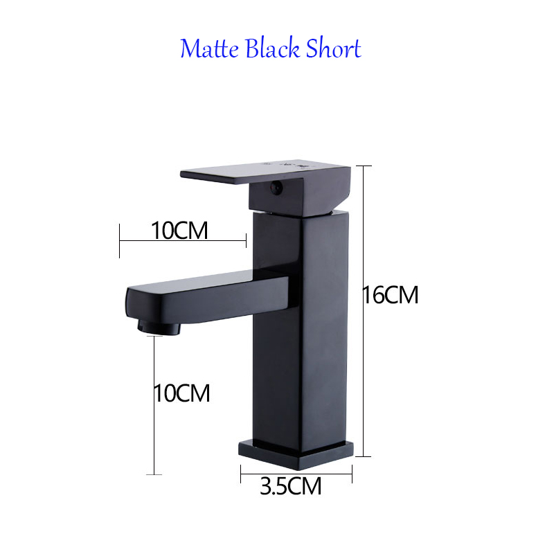 Korte Hoge Stijl Mat Zwart Goud Badrandcombinaties Enkele Handgreep Wastafel Kraan Water Kolom Sink Cold Badkamer Kraan Wastafel tap: Matte Black Short