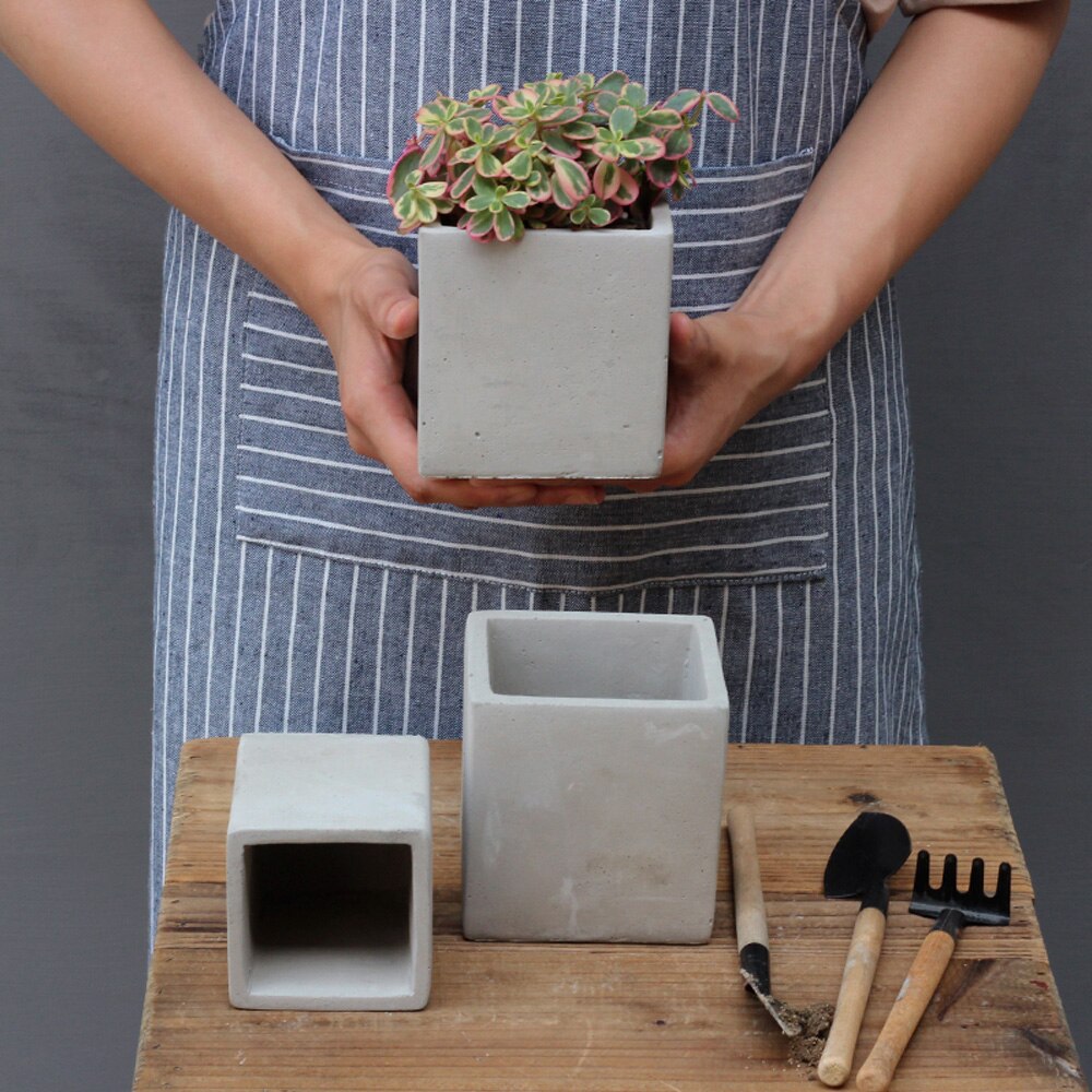 Breathable Corrosion-resistant Cement Flowerpot for Office Decoration Sturdy Mini Planter with Hole Practical Succulent