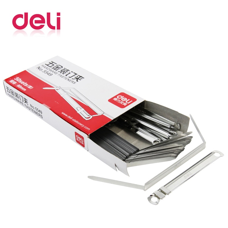 Deli hardware fasteners metal binder 5549 punch supporting 2 hole punch metal clip 50 Pack Stationery office supplies student