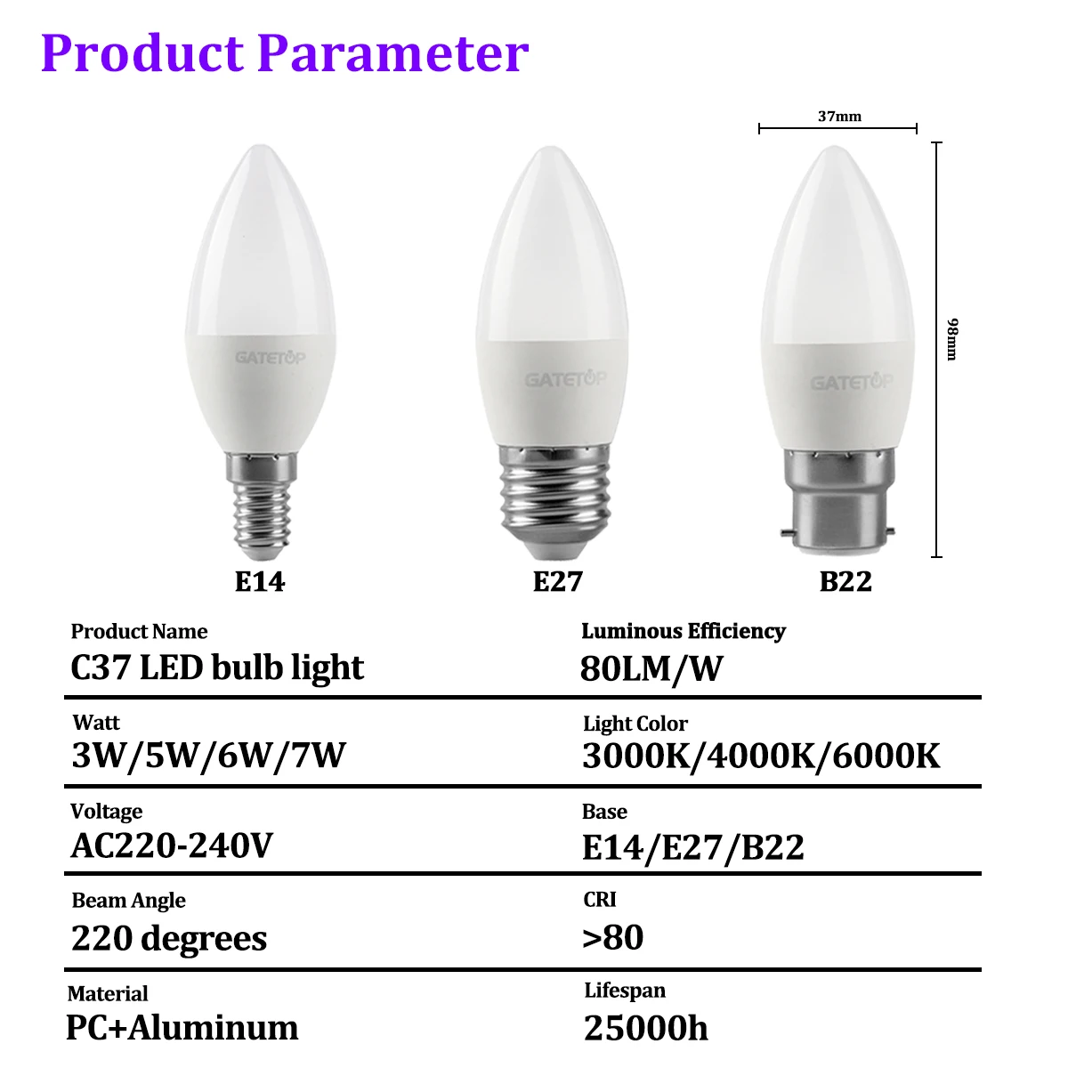 6 stks 220 V E27/E14/B22 LED Kaars Lampen, 3-7 W, hoge helderheid Energiebesparing voor Kroonluchters, Muur/Tafel/Vloerlampen & Home Decor