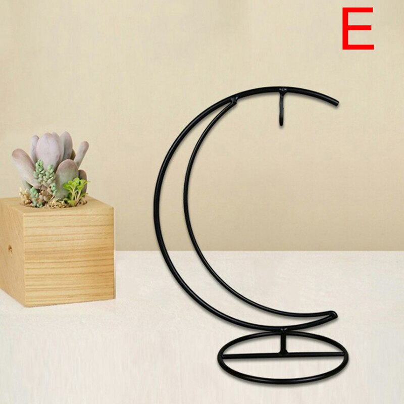 Heart/Moon Shaped Iron Hanging Holder Plant Glass Vase Stand Micro Landscape Decoration Bottle Holder: E